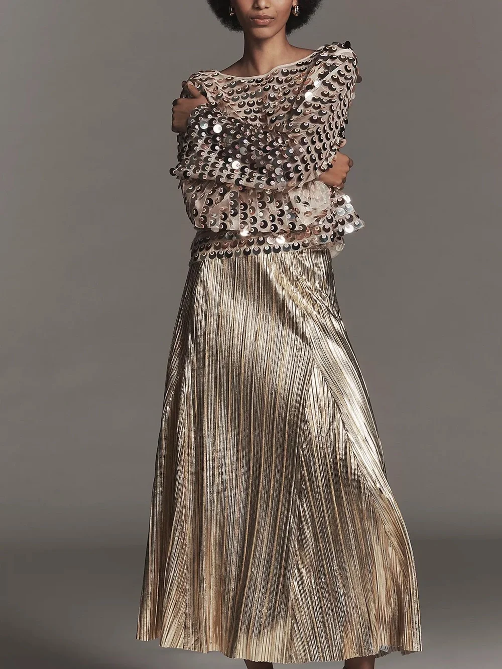 Anthropologie Metallic Pleated Midi Skirt - Picture 3 of 5